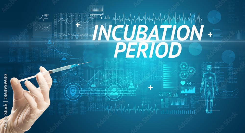 Syringe needle with virus vaccine and INCUBATION PERIOD inscription, antidote concept Syringe needle with virus vaccine and INCUBATION PERIOD inscription, antidote concept