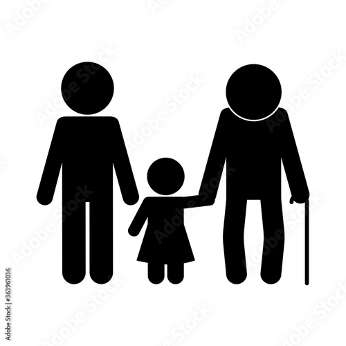 grandfather son and granddaughter avatar silhouette style icon design, Family relationship and generation theme Vector illustration