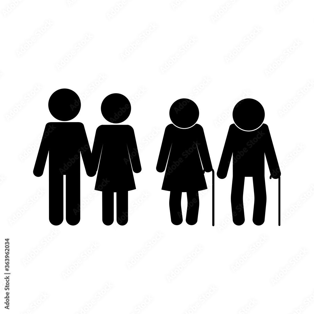 grandparents and couple avatars silhouette style icon design, Family relationship and generation theme Vector illustration grandparents and couple avatars silhouette style icon design, Family relationship and generation theme Vector illustration