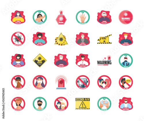 set of icons security measures and precautions, warning signs