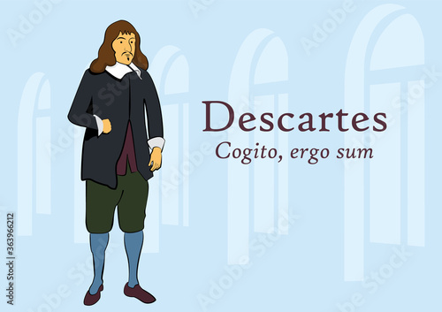 Mathematician and philosopher Descartes as a cartoon character. Science, math, philosophy, education.