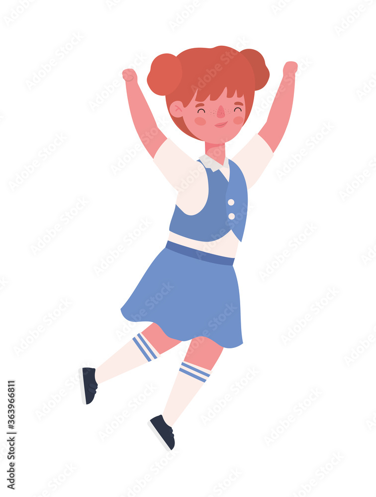 Girl kid cartoon with uniform jumping design, Back to school eduacation class lesson theme Vector illustration Girl kid cartoon with uniform jumping design, Back to school eduacation class lesson theme Vector illustration