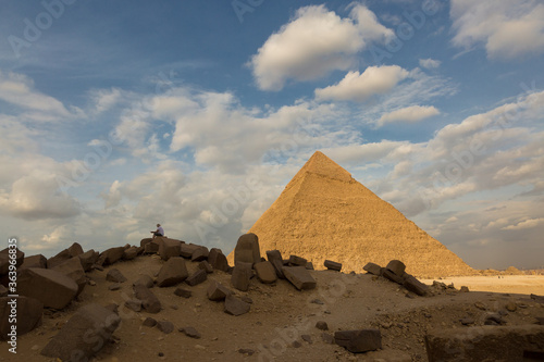 Famous great Giza Pyramids in sand desert in Cairo.