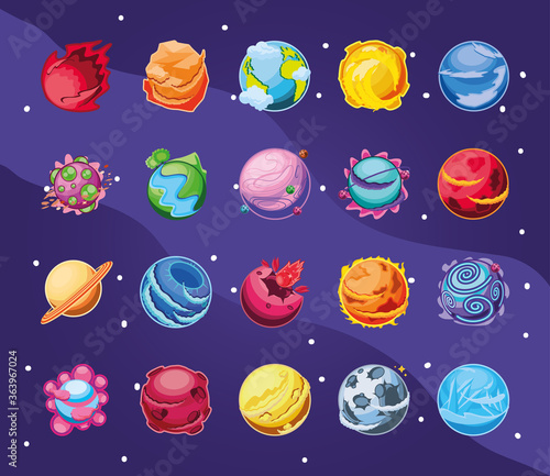 fantastic planets set of icons