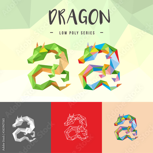 DRAGON CHINESE ZODIAC ANIMALS LOW POLY LOGO ICON SYMBOL