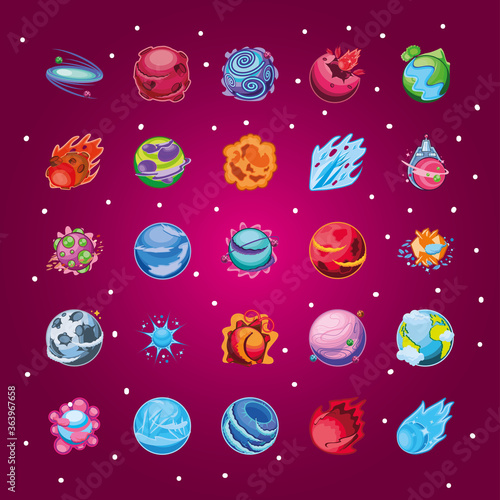 fantastic planets set of icons