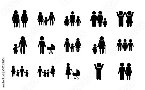 avatars silhouette style icon set design, Family relationship and generation theme Vector illustration