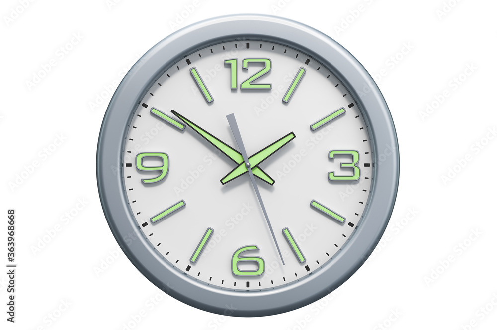 Wall clock front view, 3D rendering Wall clock front view, 3D rendering