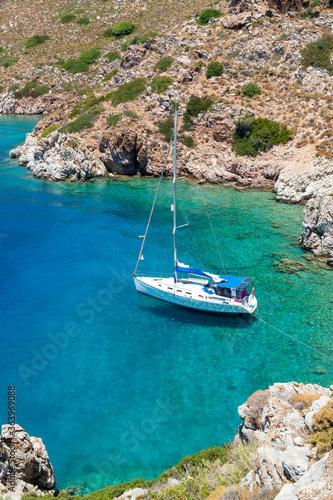 Sailingboat on beautiful, turquoise color, clean sea.