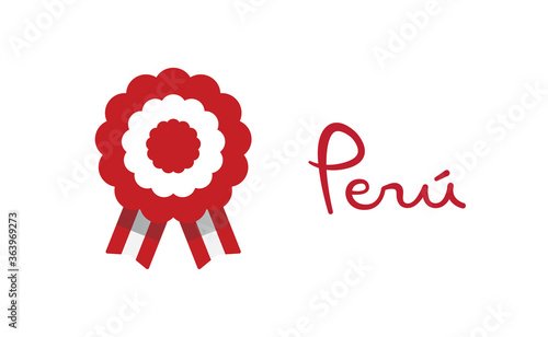 Peruvian cockade vector illustration. National symbol with Peru flag colors. Red and white rosette ribbon.