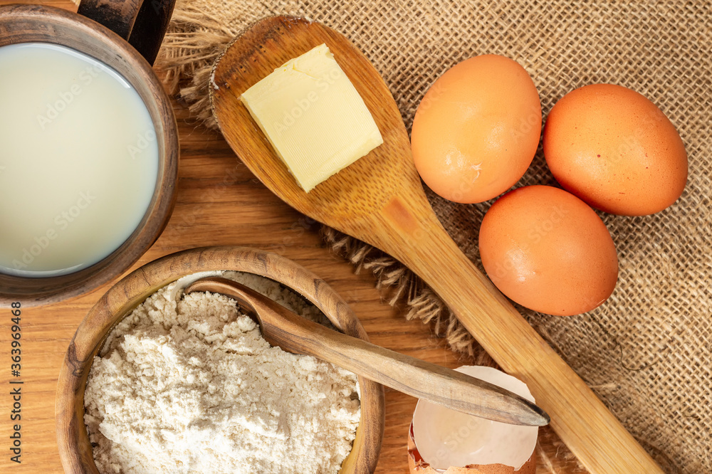 Bread, cooking basics. The view from the top. Rustic style. Bread, cooking basics. The view from the top. Rustic style.