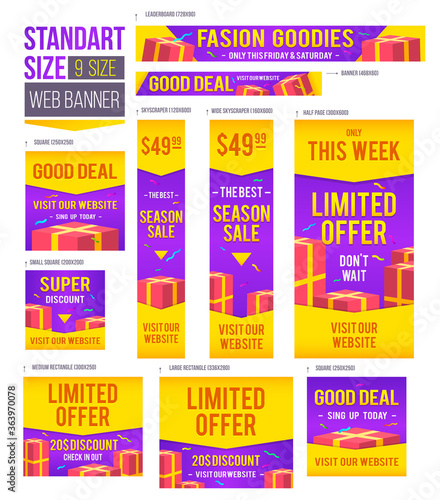 Standard size web banners set. Vector Web Banners