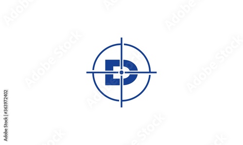 d, d logo, shoot, target, icon, compass, symbol, sign, business, button, gun, direction, blue, concept, sniper, aim, scope, arrow