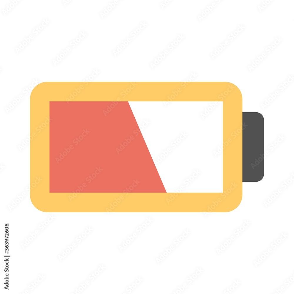 Low battery icon illustration in flat design style. Low battery icon illustration in flat design style.