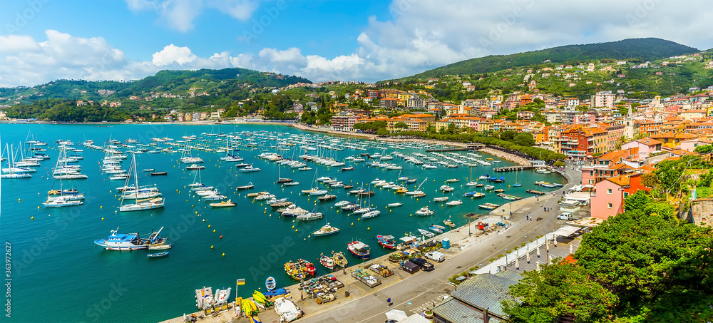 The harbour and town of Lerici, Italy basks in the summer sunshine