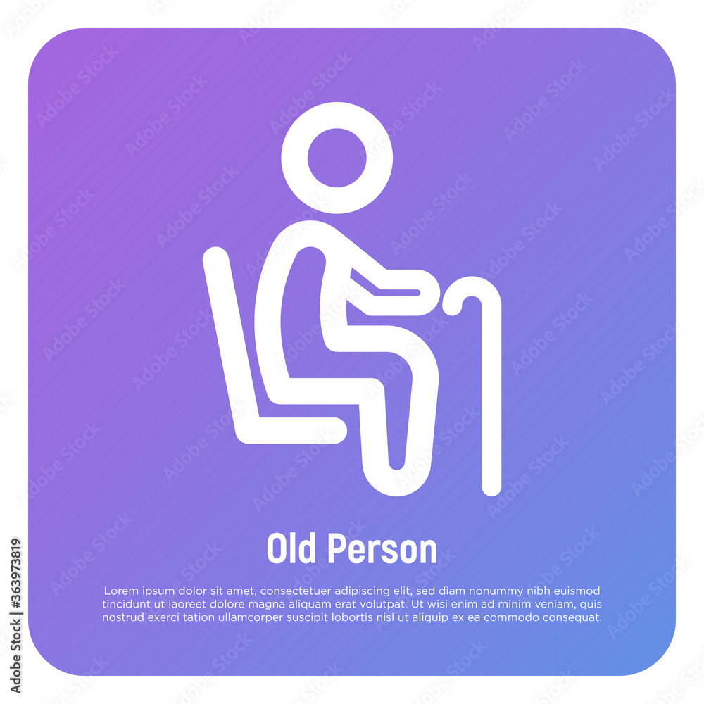 Thin line icon of priority seat for old person or disabled. Vector illustration.