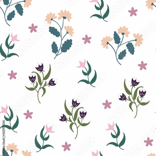 Seamless pattern with cute small flowers. Vector floral background.