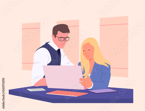 Coworking, team, training, discussion, business concept. Team young businesspeople businessman woman coworkers partners colleagues talking working together. Teamwork and office meeting.