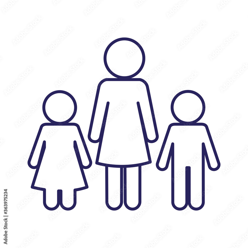 Mother with son and daughter avatar line style icon design, Family relationship and generation theme Vector illustration Mother with son and daughter avatar line style icon design, Family relationship and generation theme Vector illustration