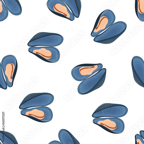 mussel seamless pattern isolated on white background