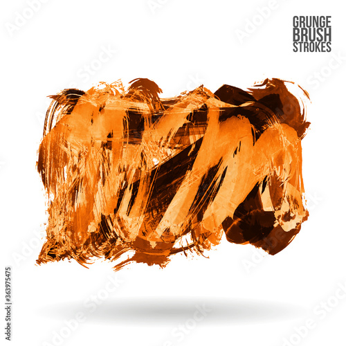 Orange brush stroke and texture. Grunge vector abstract hand - painted element. Underline and border design.