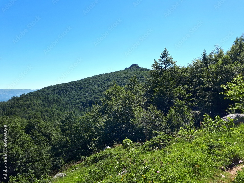 Mountain landscape with blue sky and clouds
