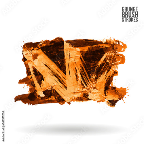Orange brush stroke and texture. Grunge vector abstract hand - painted element. Underline and border design. 