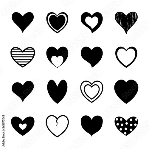 Hearts silhouette style icon set design of love passion and romantic theme Vector illustration