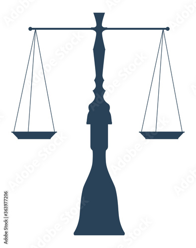 Dark blue zodiac sign silhouette of Libra depicting Scales as a symbol of justice. Illustration of an astrology sign. Vector icon