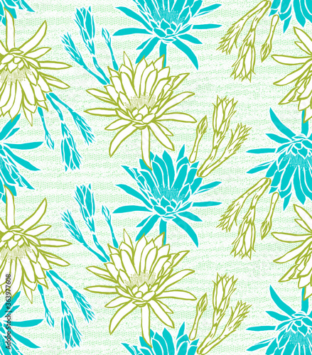 Seamless pattern with Cactus Flowers