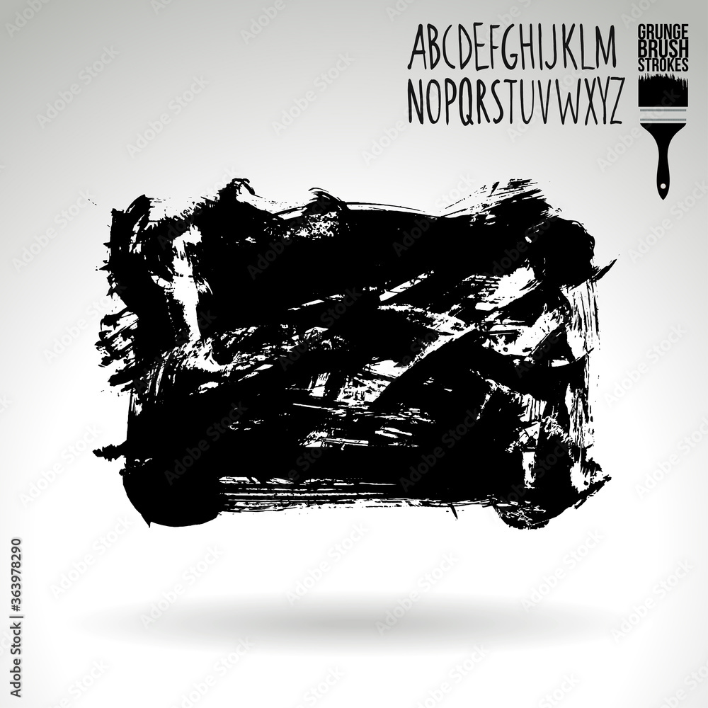 Black brush stroke and texture. Grunge vector abstract hand - painted element. Underline and border design.
Black brush stroke and texture. Grunge vector abstract hand - painted element. Underline and border design.