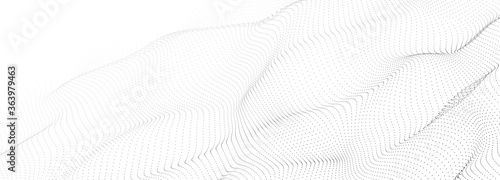 Low poly shape with black dots on light background.Abstract polygonal white space background . Dynamic particles wave.Big data visualization 3D. Digital landscape.