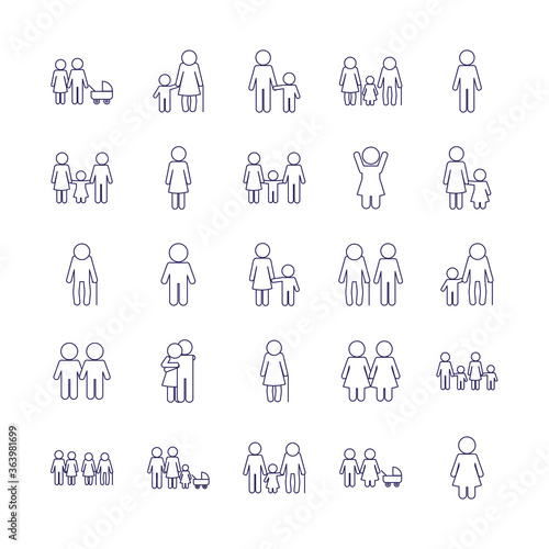 avatars line style icon set design  Family relationship and generation theme Vector illustration