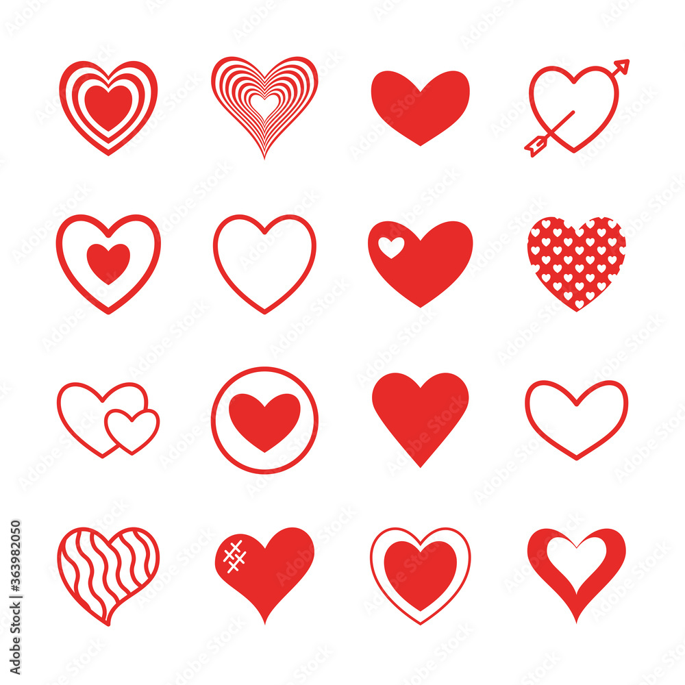 Hearts flat style icon set design of love passion and romantic theme Vector illustration Hearts flat style icon set design of love passion and romantic theme Vector illustration