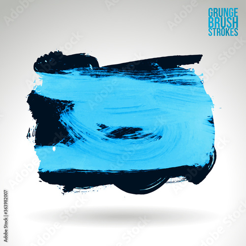 Blue brush stroke and texture. Grunge vector abstract hand - painted element. Underline and border design.