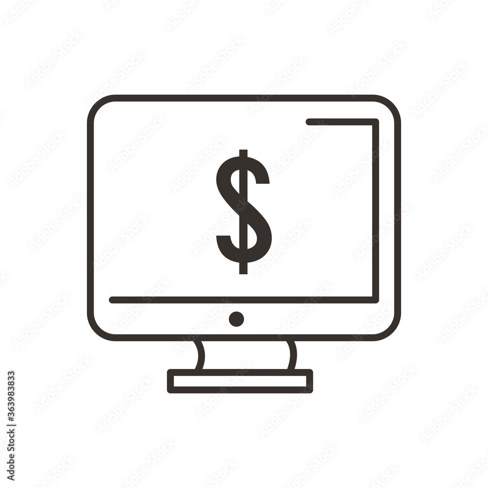 dollar on computer line and fill style icon vector design dollar on computer line and fill style icon vector design