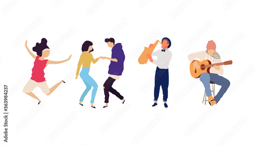 Dancing people vector isolated illustration. Musicians flat illustration Dancing people vector isolated illustration. Musicians flat illustration