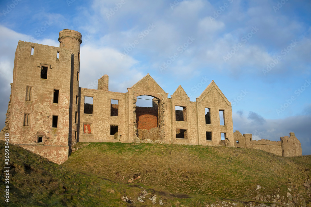 New Slains Castle a 16th Century ruin near the fishing village of Cruden Bay Aberdeenshire Scotland said to be the inspiration for Bram Stoker's Count Dracula