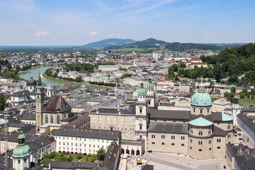 Beautiful cityscape. Panoramic view of Salzburg from above, Austria.