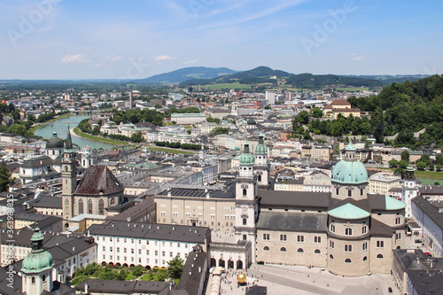 Beautiful cityscape. Panoramic view of Salzburg from above, Austria.