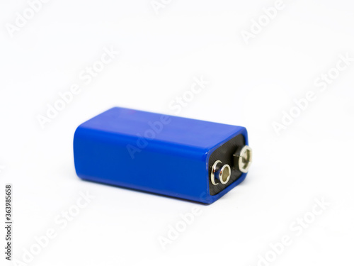 Fotografie a blue 9 volt battery isolated on a white background