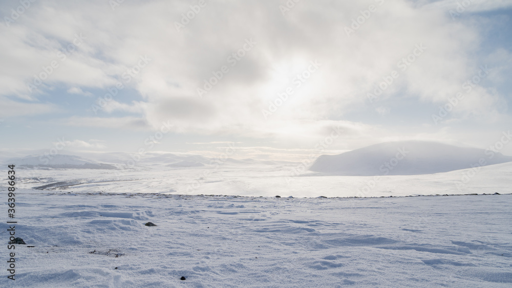 Dovrefjell National Park in winter. Winter landscape, norway. Scandinavian mountain range