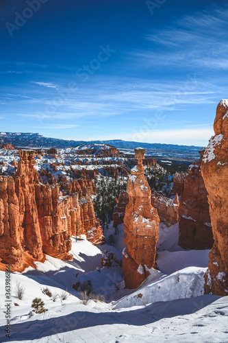 Thor's Hammer covered by snow at Bryce Canyon National Park.