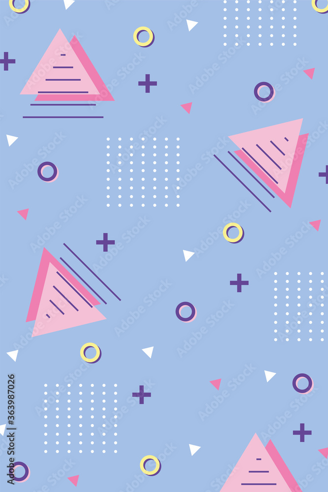 memphis 80s 90s style abstract triangles various shapes background