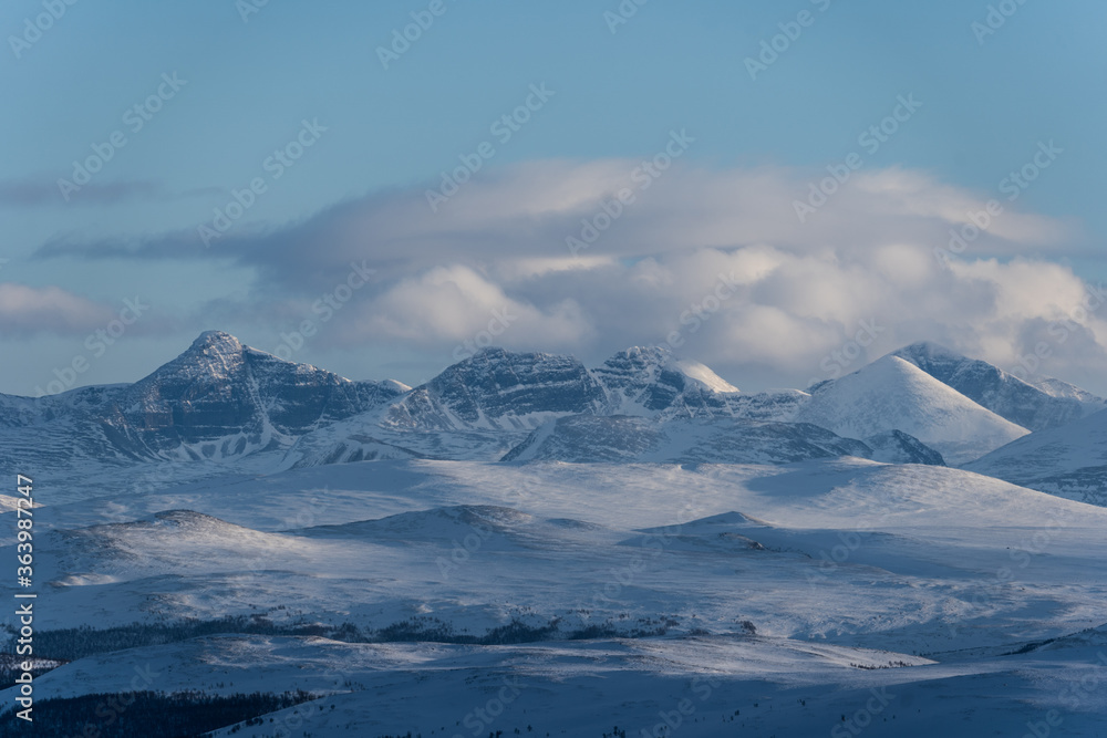 Dovrefjell National Park in winter. Winter landscape, norway. Scandinavian mountain range Dovrefjell National Park in winter. Winter landscape, norway. Scandinavian mountain range