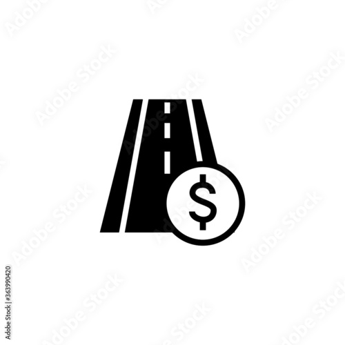 Toll road icon in black flat glyph, filled style isolated on white background
