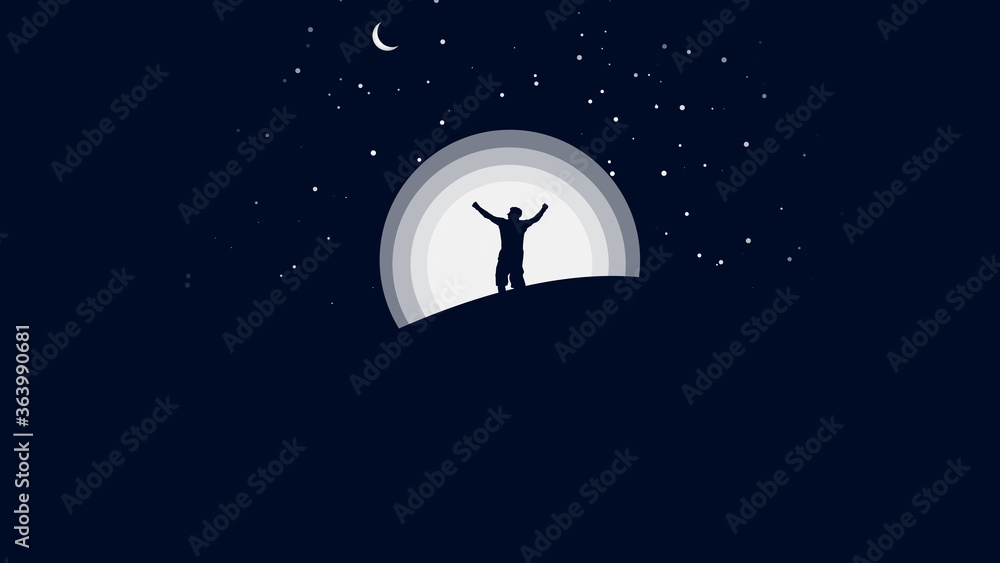 Man and Moon during the night.