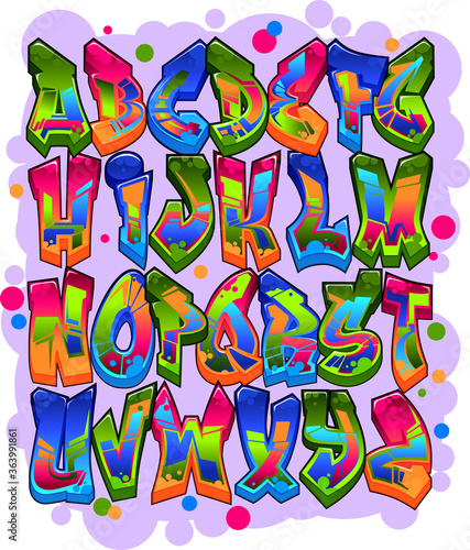 Colorful Graffiti Alphabet Illustration Poster photo