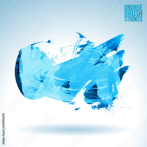 Blue brush stroke and texture. Grunge vector abstract hand - painted element. Underline and border design.
