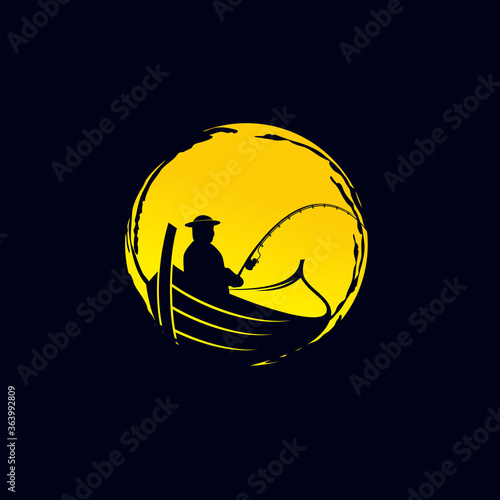 Modern fishing logo. Logo for fisherman. fish on a fishing hook illustration. fish on the rod illustration.